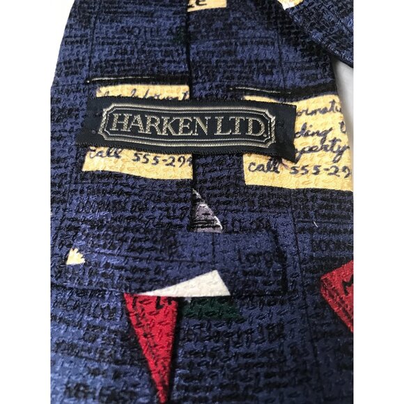 Harken LTD Men’s Blue Hand Sewn Italian Silk Realestate Tie - Picture 3 of 6